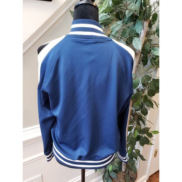 Half Heart Track Jacket Womens M Navy Ribbed Hem & Cuff Cold Shoulder Zip Front - Picture 4 of 13